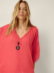 Monsoon Orange Lena Lace Mini Kaftan - Image 4 of 5
