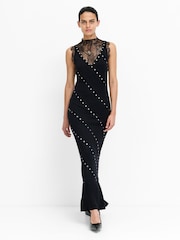French Connection Black Mari Stud And Lace Dress - Image 1 of 6