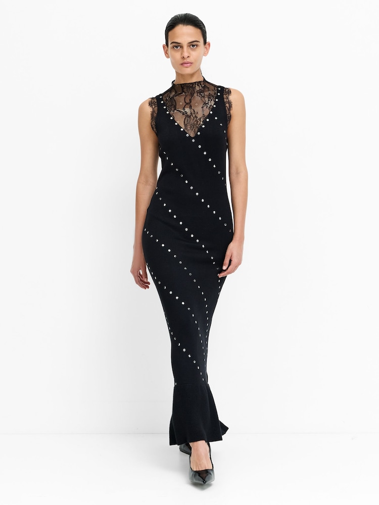 French Connection Black Mari Stud And Lace Dress - Image 1 of 6