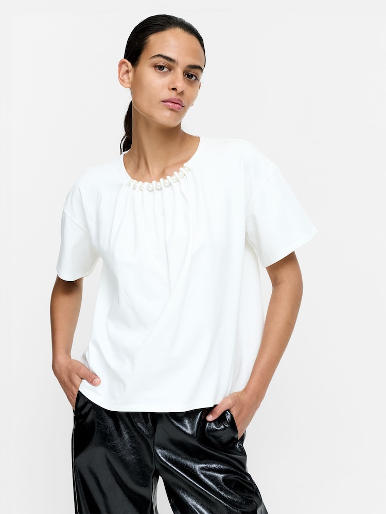 French Connection White Rallie Pearl Neck T-Shirt - Image 1 of 6