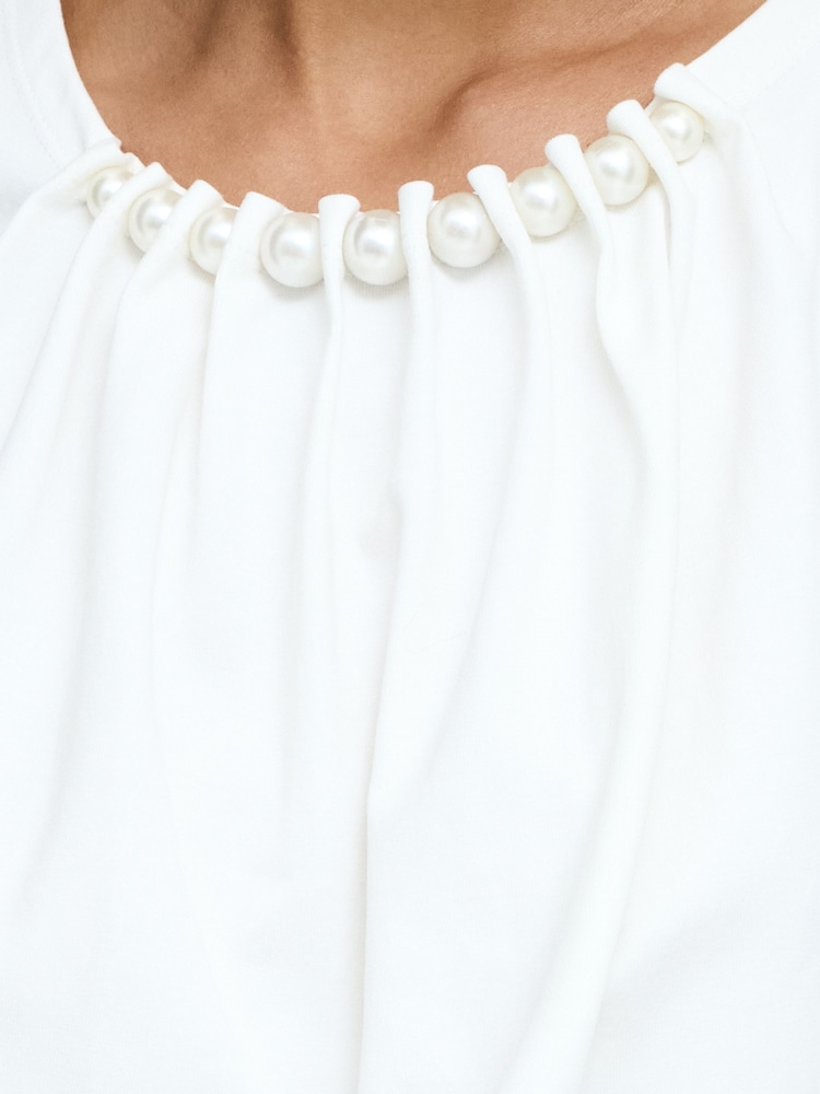 French Connection White Rallie Pearl Neck T-Shirt - Image 2 of 6