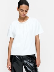 French Connection White Rallie Pearl Neck T-Shirt - Image 3 of 6