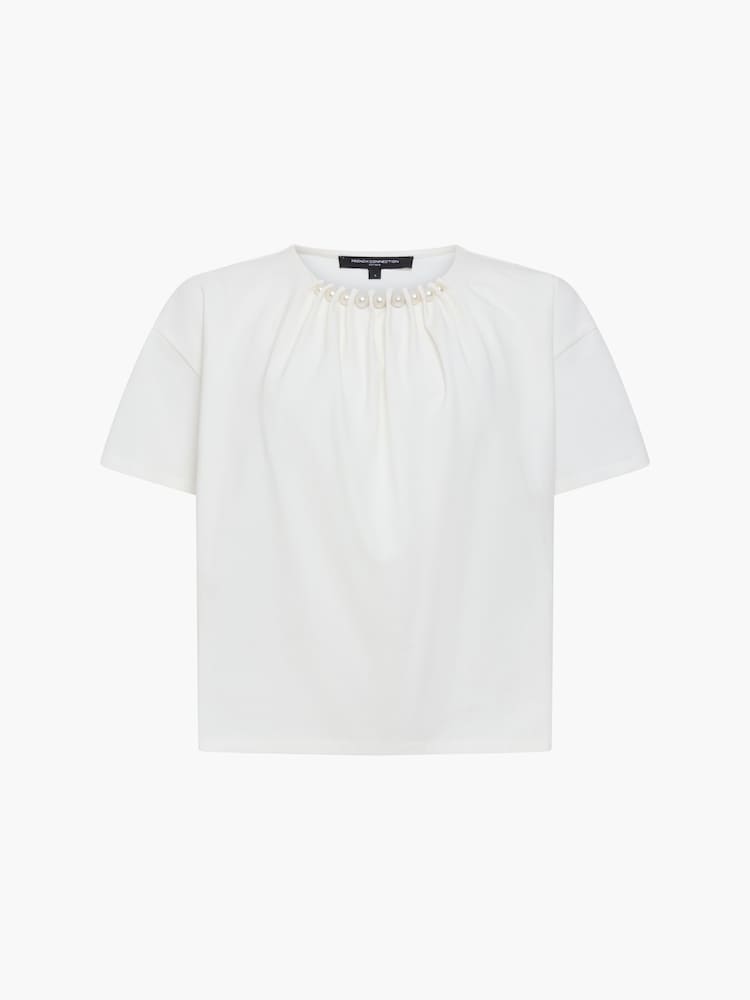 French Connection White Rallie Pearl Neck T-Shirt - Image 6 of 6