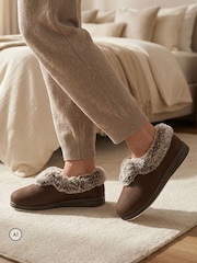 Pavers Dark Brown Wide Fit Memory Foam Cosy Slippers - Image 1 of 6