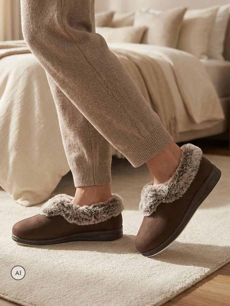 Pavers Dark Brown Wide Fit Memory Foam Cosy Slippers - Image 1 of 6 Pavers Dark Brown Wide Fit Memory Foam Cosy Slippers - Image 1 of 6