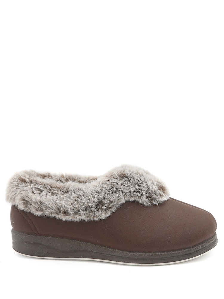 Pavers Dark Brown Wide Fit Memory Foam Cosy Slippers - Image 2 of 6 Pavers Dark Brown Wide Fit Memory Foam Cosy Slippers - Image 2 of 6
