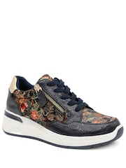 Pavers Blue Regular Fit Knitted Zip & Lace Fasten Trainers - Image 2 of 5