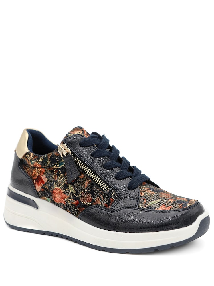 Pavers Blue Regular Fit Knitted Zip & Lace Fasten Trainers - Image 2 of 5