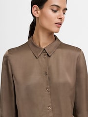 French Connection Brown Hope Satin Long Sleeve Shirt - Image 2 of 6