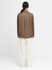 French Connection Brown Hope Satin Long Sleeve Shirt - Image 5 of 6