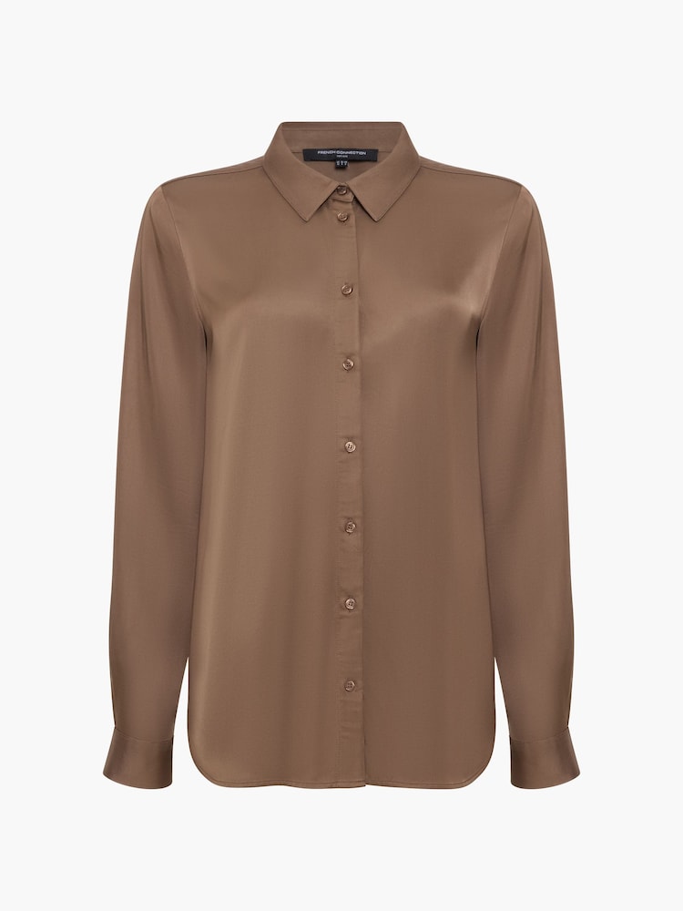 French Connection Brown Hope Satin Long Sleeve Shirt - Image 6 of 6