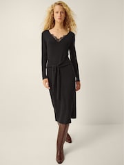 Monsoon Black Lulu Lace Knitted Midi Dress - Image 1 of 5