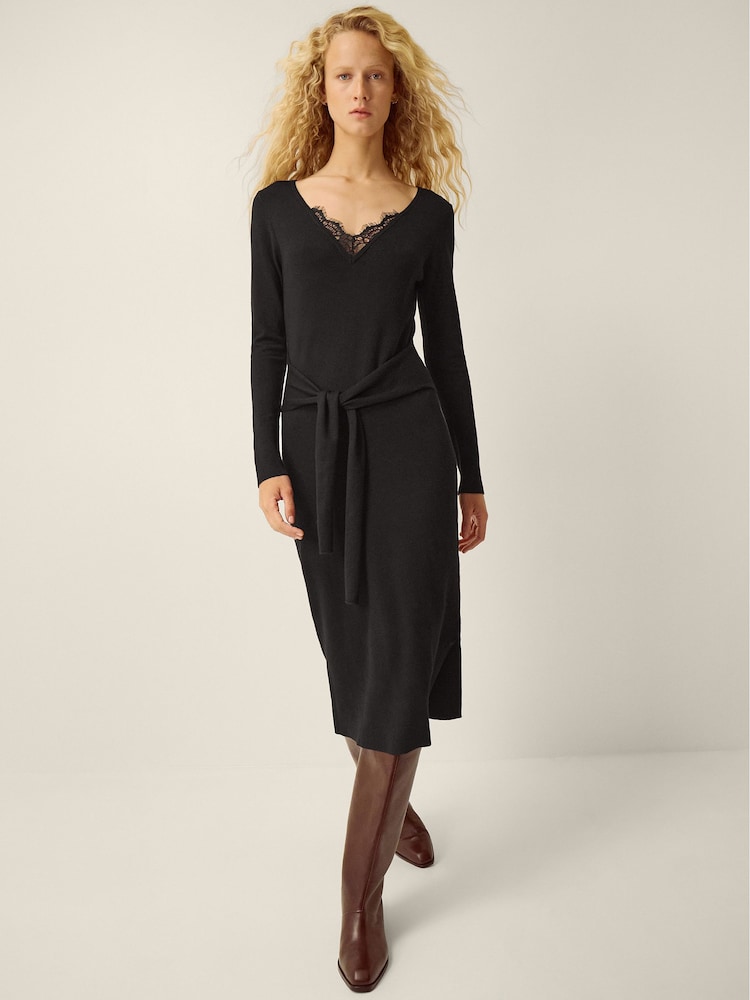 Monsoon Black Lulu Lace Knitted Midi Dress - Image 1 of 5