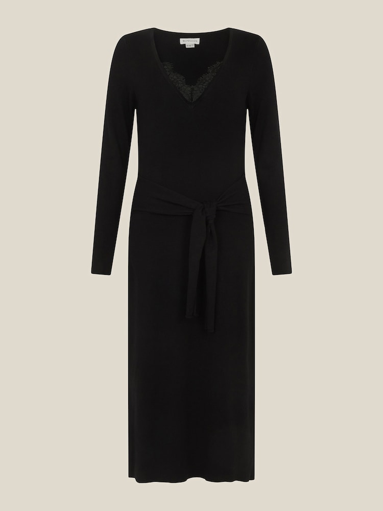 Monsoon Black Lulu Lace Knitted Midi Dress - Image 5 of 5