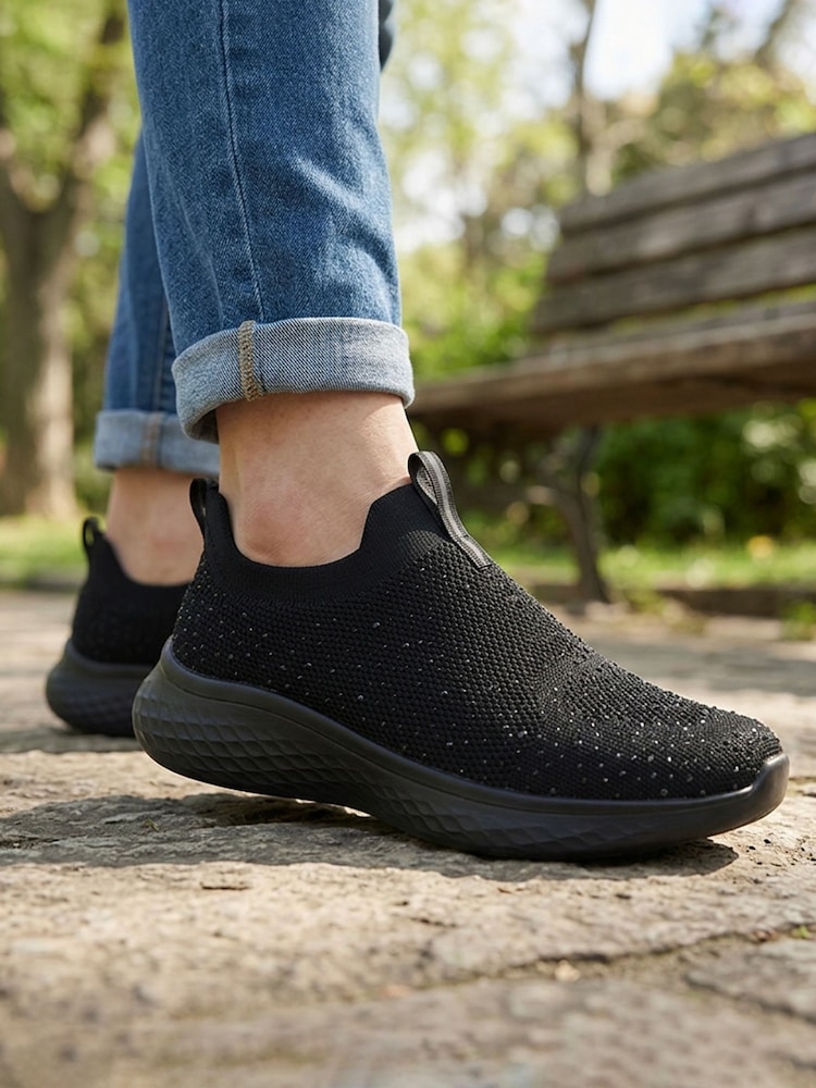 Pavers Black Wide Fit Memory Foam Easy Step In Trainers - Image 1 of 6