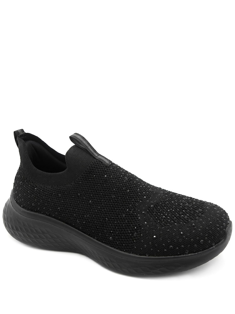 Pavers Black Wide Fit Memory Foam Easy Step In Trainers - Image 2 of 6
