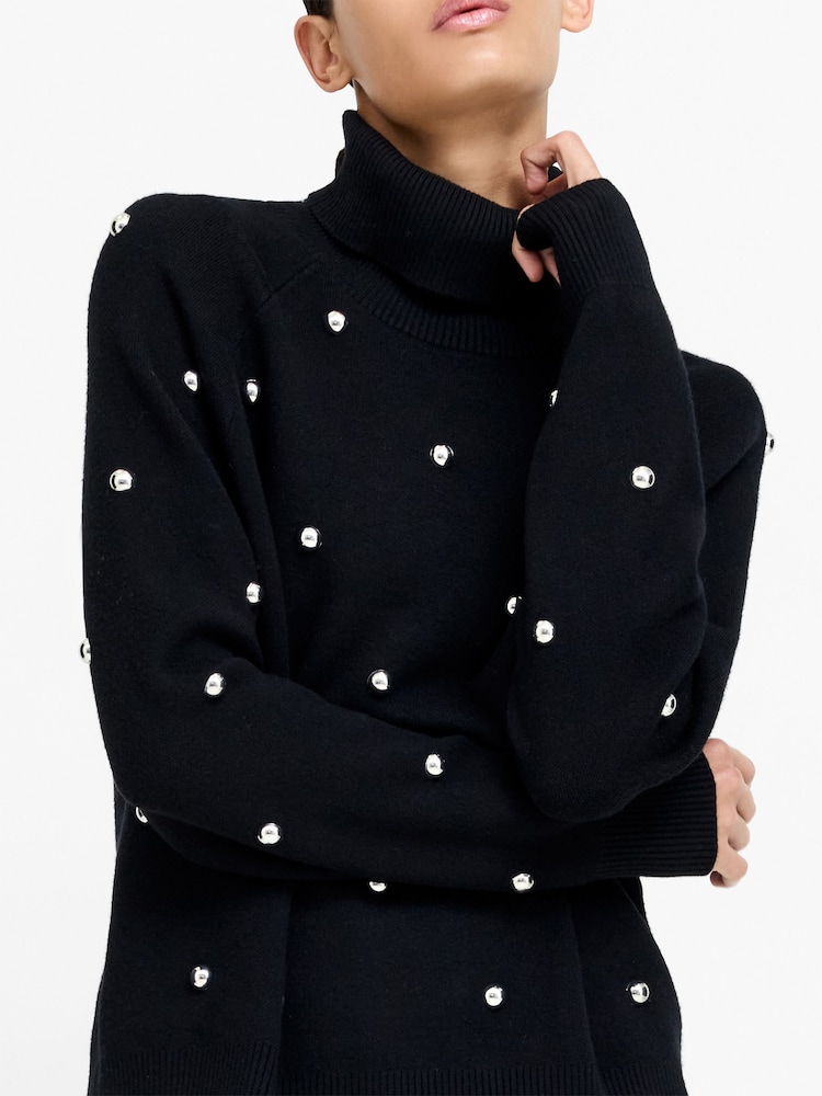 French Connection Black Elna Studded Jumper - Image 2 of 6 French Connection Black Elna Studded Jumper - Image 2 of 6