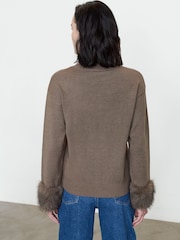 French Connection Brown Moana Fur Trim Slv Jumper - Image 6 of 7