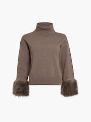 French Connection Brown Moana Fur Trim Slv Jumper - Image 7 of 7