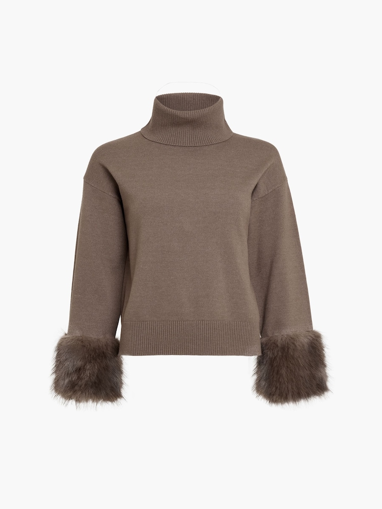 French Connection Brown Moana Fur Trim Slv Jumper - Image 7 of 7 French Connection Brown Moana Fur Trim Slv Jumper - Image 7 of 7