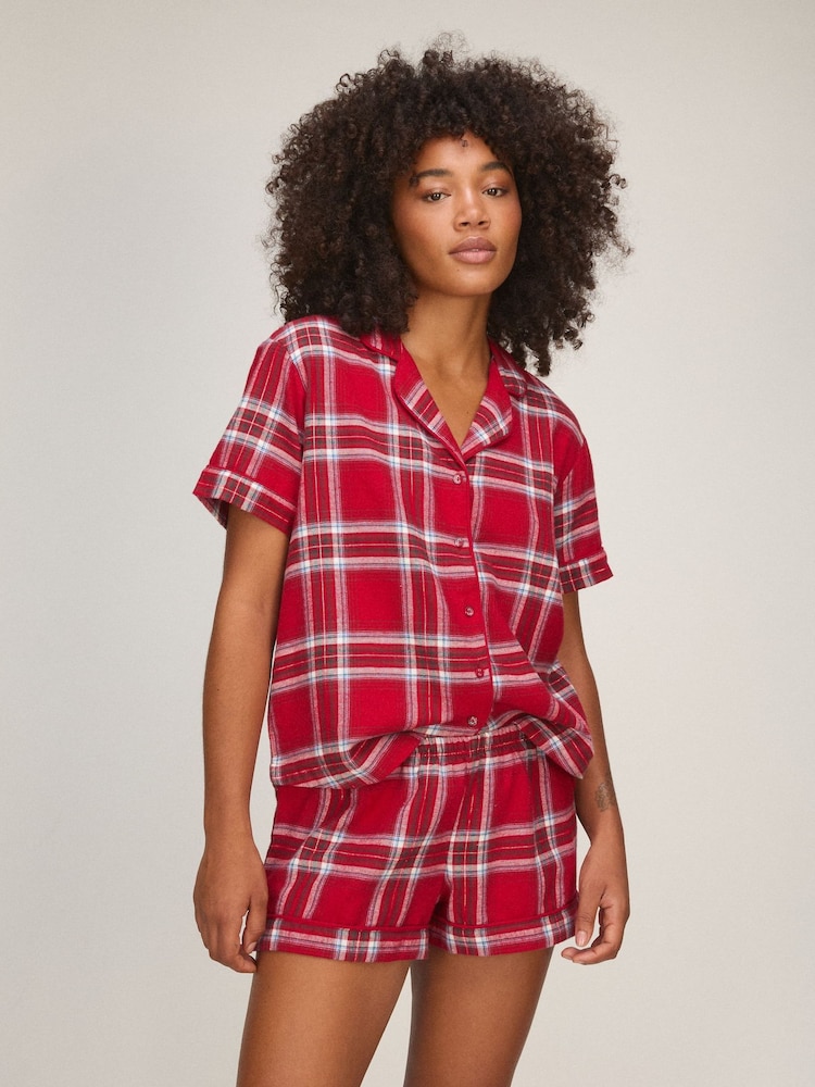 Hunkemoller Red Flannel Twill Short Pyjamas Set - Image 1 of 5
