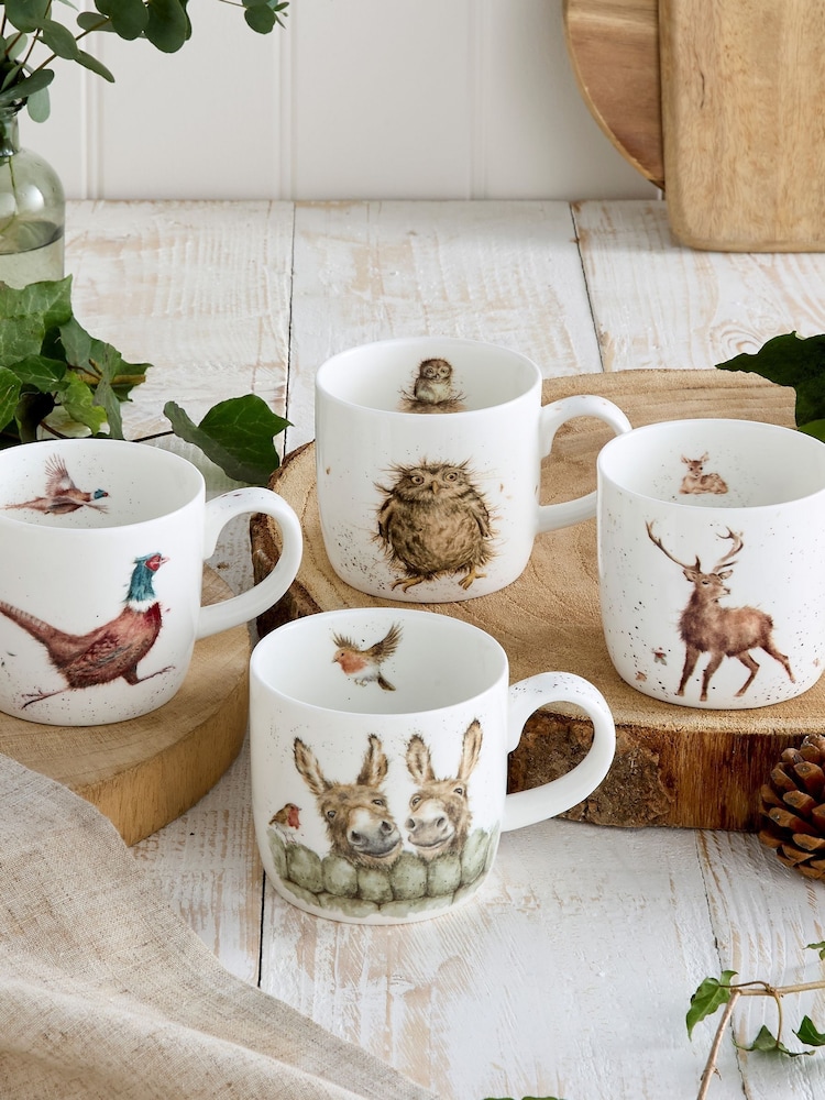 Royal Worcester Set of 4 White Wrendale Designs Woodland Mugs - Image 1 of 2 Royal Worcester Set of 4 White Wrendale Designs Woodland Mugs - Image 1 of 2