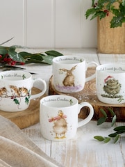 Royal Worcester Set of 4 Wrendale Designs Christmas Mugs - Εικόνα 1 του 2