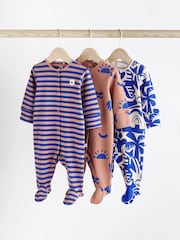 Cobalt Blue Dino Baby 100% Cotton Sleepsuits 3 Pack (0mths-3yrs) - Image 1 of 9