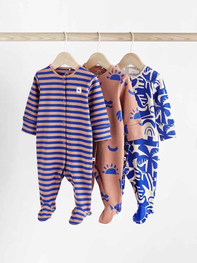 Cobalt Blue Dino Baby 100% Cotton Sleepsuits 3 Pack (0mths-3yrs) - Image 1 of 9