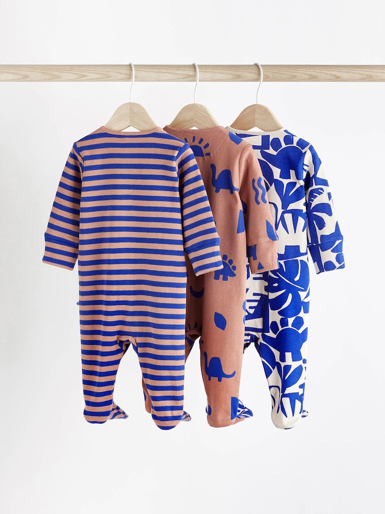Cobalt Blue Dino Baby 100% Cotton Sleepsuits 3 Pack (0mths-3yrs) - Image 2 of 9