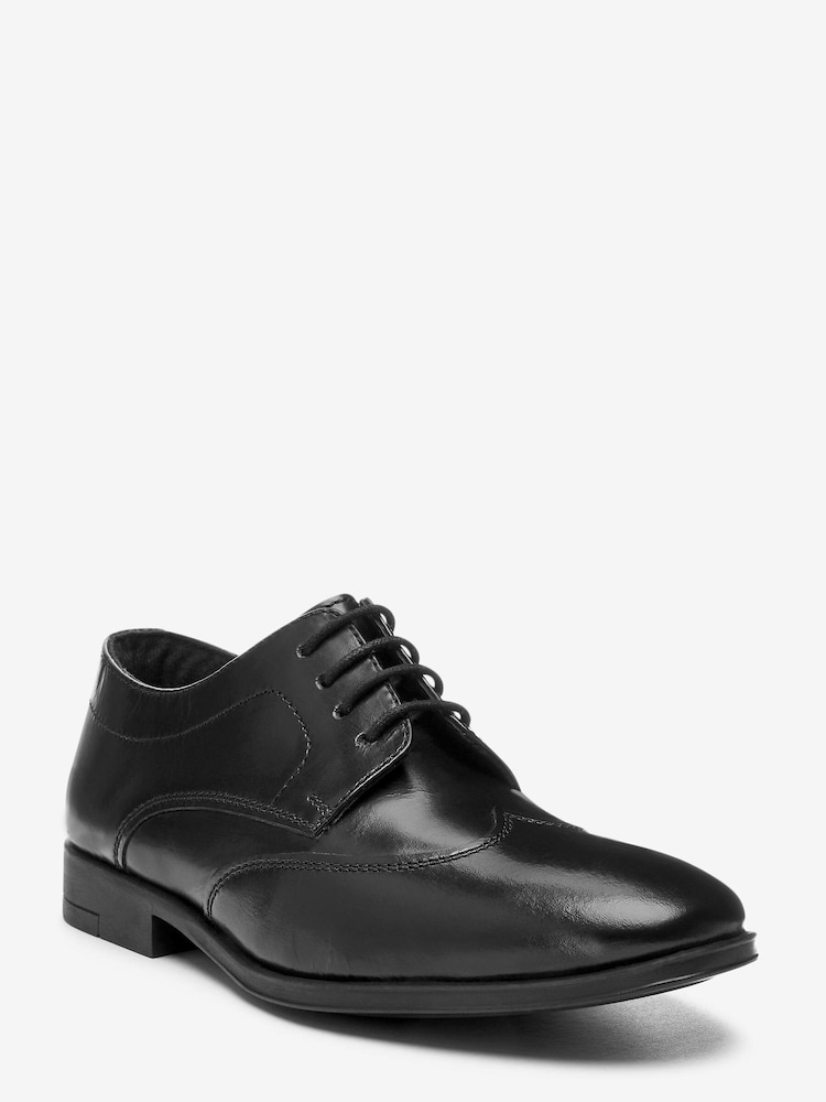 Black School Leather Wing Cap Lace-Up Shoes - Image 2 of 4