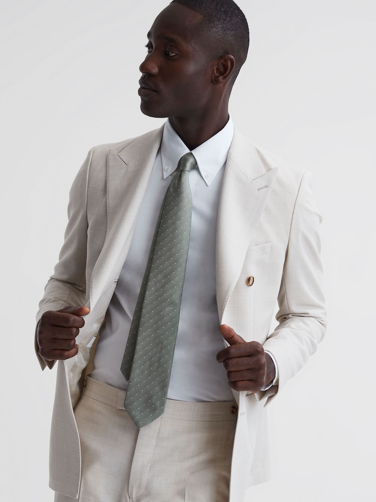 Reiss Soft Sage Liam Silk Polka Dot Tie - Image 2 of 5