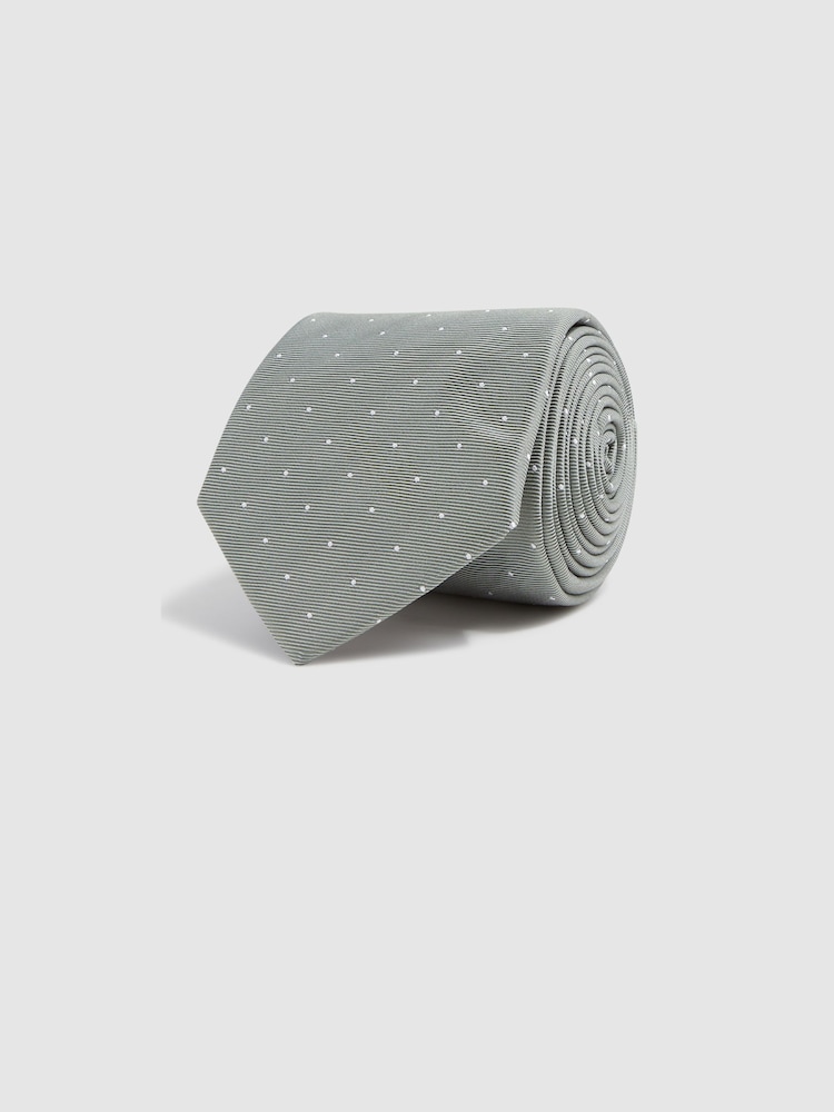Reiss Soft Sage Liam Silk Polka Dot Tie - Image 3 of 5