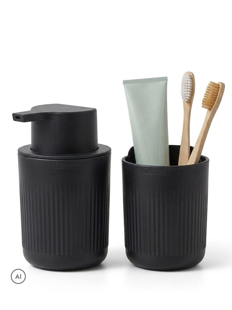ReBorn Graphite Black Soap Dispenser & Toothbrush Holder Bundle - Image 6 of 6 ReBorn Graphite Black Soap Dispenser & Toothbrush Holder Bundle - Image 6 of 6