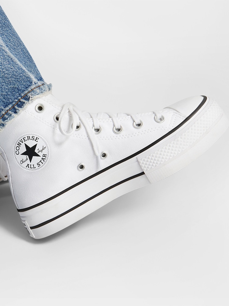 Converse White Pale Platform Lift High Top Trainers - Image 1 of 11