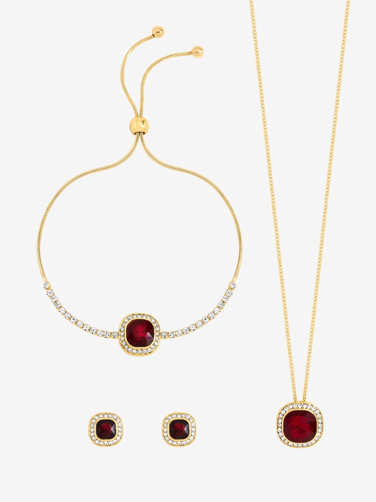 Jon Richard Gold Tone Garnet Crystal Trio Necklace Set - Gift Box - Image 2 of 2 Jon Richard Gold Tone Garnet Crystal Trio Necklace Set - Gift Box - Image 2 of 2
