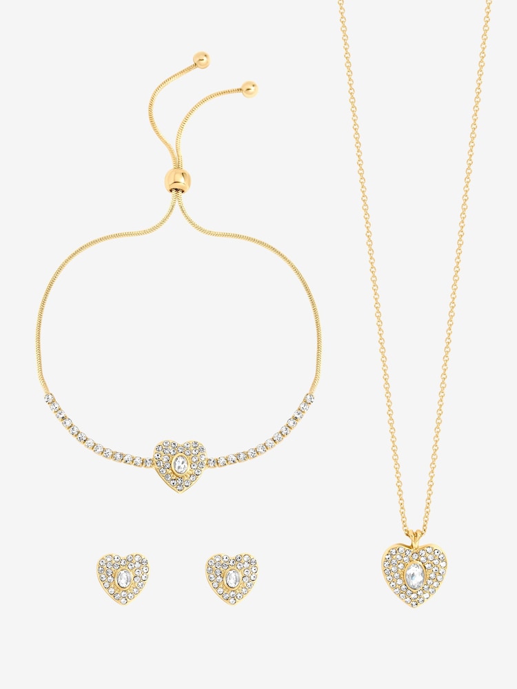 Jon Richard Gold Tone Crystal Heart Trio Necklace Set - Gift Box - Image 2 of 2 Jon Richard Gold Tone Crystal Heart Trio Necklace Set - Gift Box - Image 2 of 2