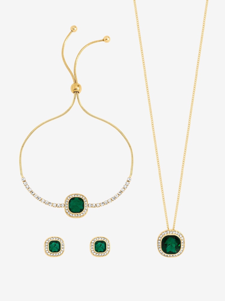 Jon Richard Gold Tone Emerald Crystal Trio Necklace Set - Gift Box - Image 2 of 2