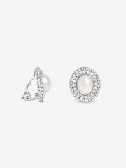 Jon Richard Metallic Rhodium Plated Pearl And Crystal Clip Earrings - Image 3 of 3