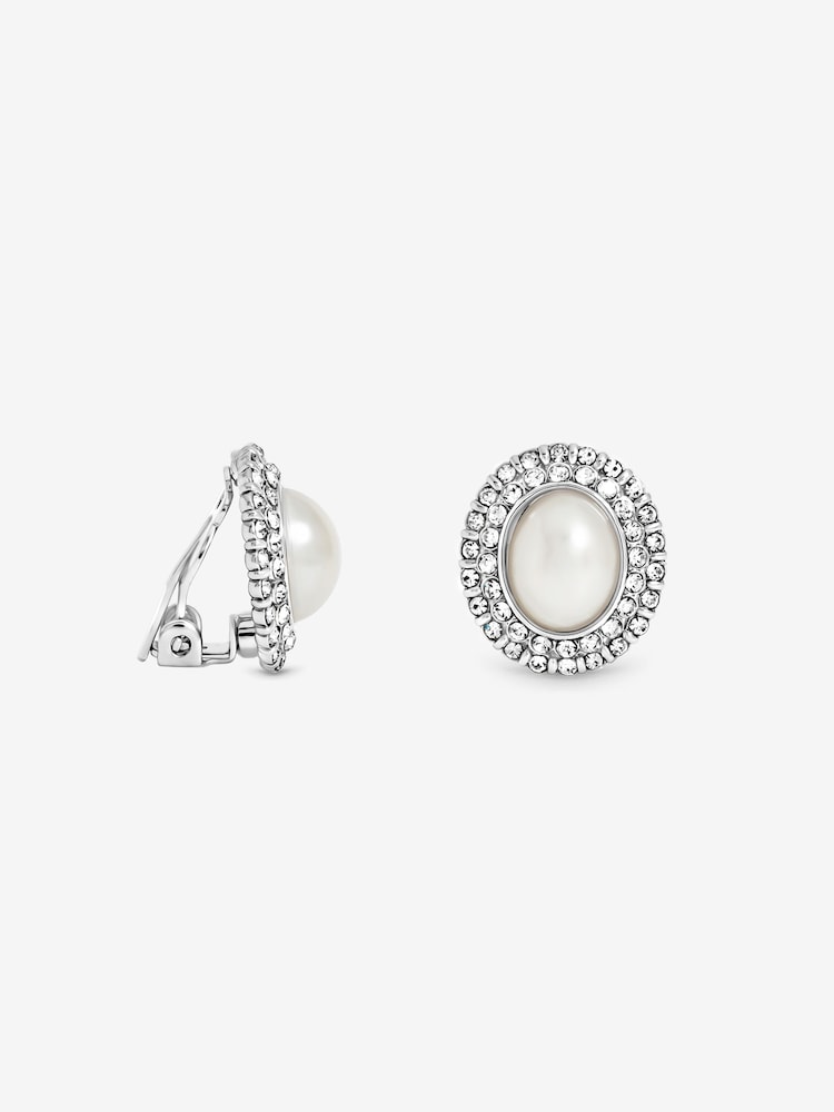 Jon Richard Metallic Rhodium Plated Pearl And Crystal Clip Earrings - Image 3 of 3