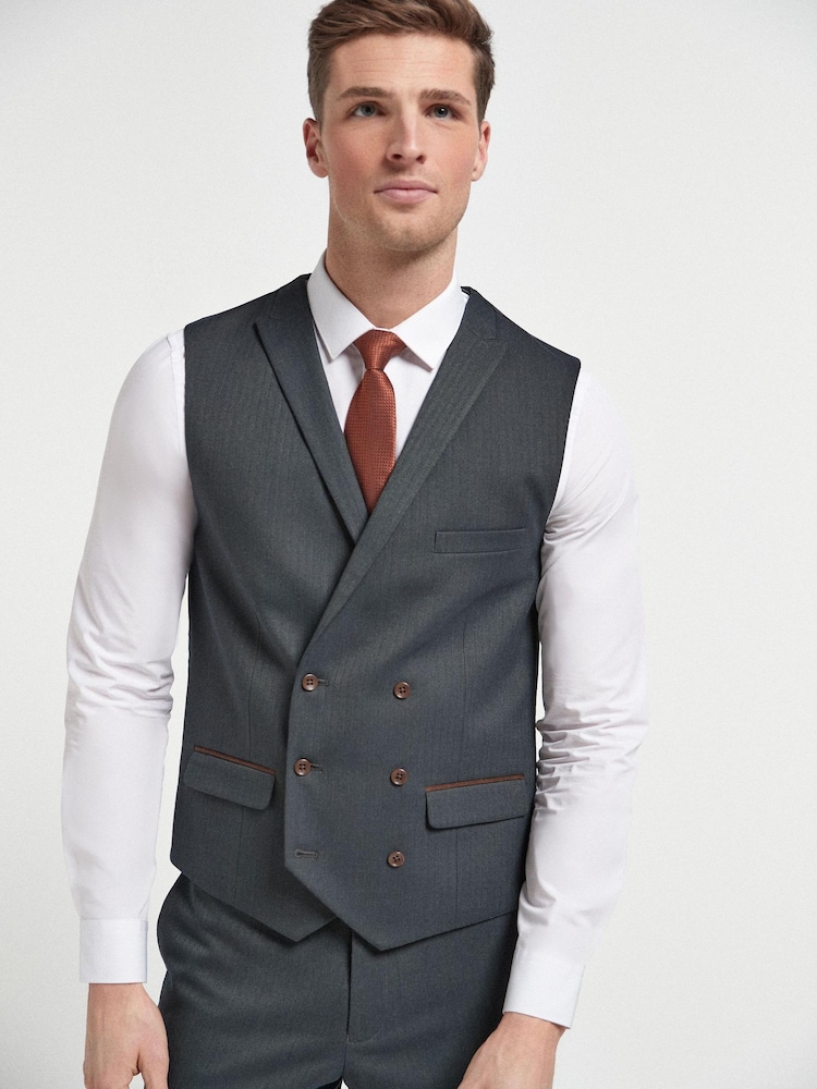 Green Herringbone Suit: Waistcoat - Image 1 of 5