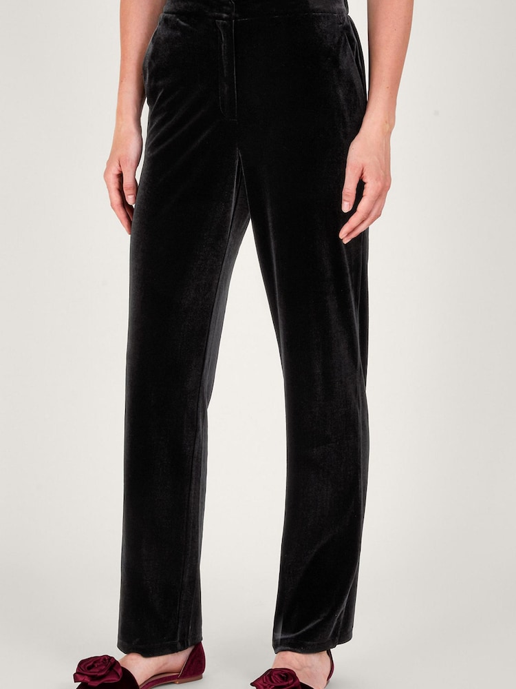 Monsoon Maria Velvet Straight Leg Black Trousers - Image 1 of 5