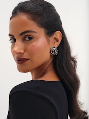 Jon Richard Gold Tone Jet Enamel Statement Knot Clip Earrings - Image 2 of 3