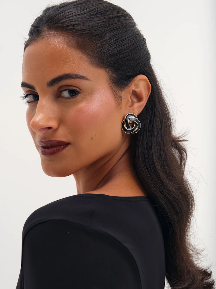 Jon Richard Gold Tone Jet Enamel Statement Knot Clip Earrings - Image 2 of 3