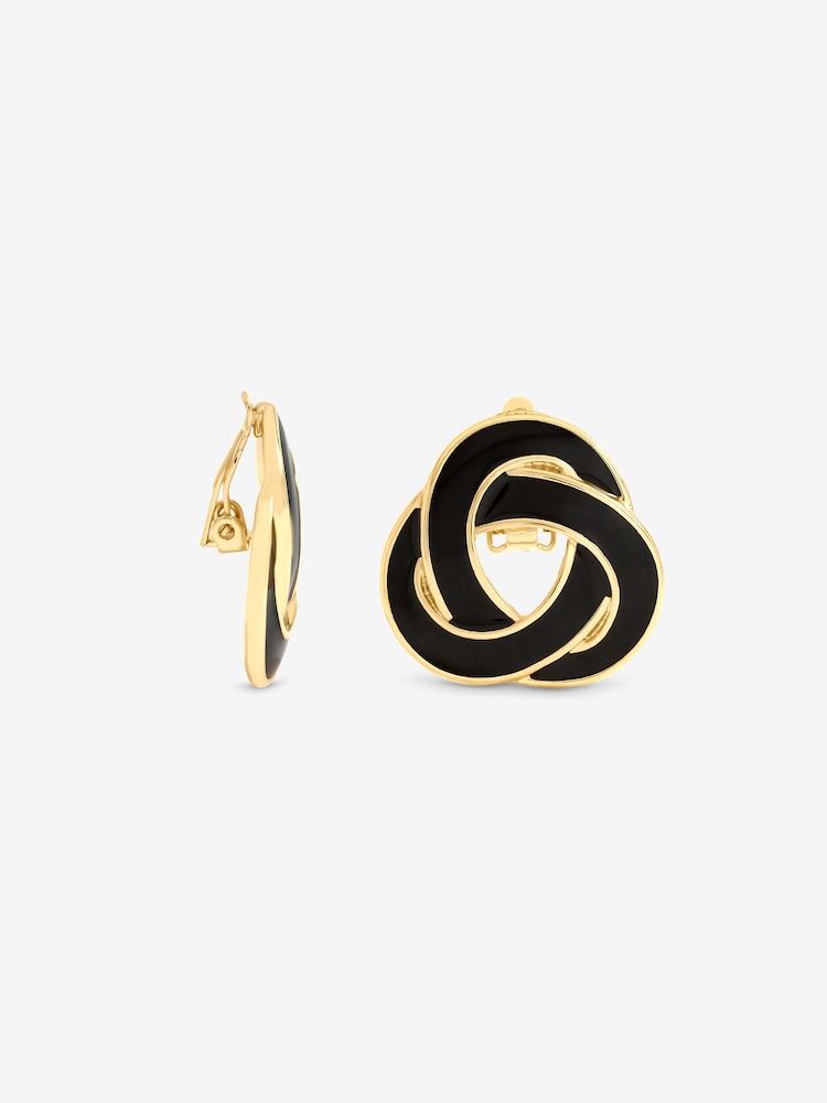 Jon Richard Gold Tone Jet Enamel Statement Knot Clip Earrings - Image 3 of 3
