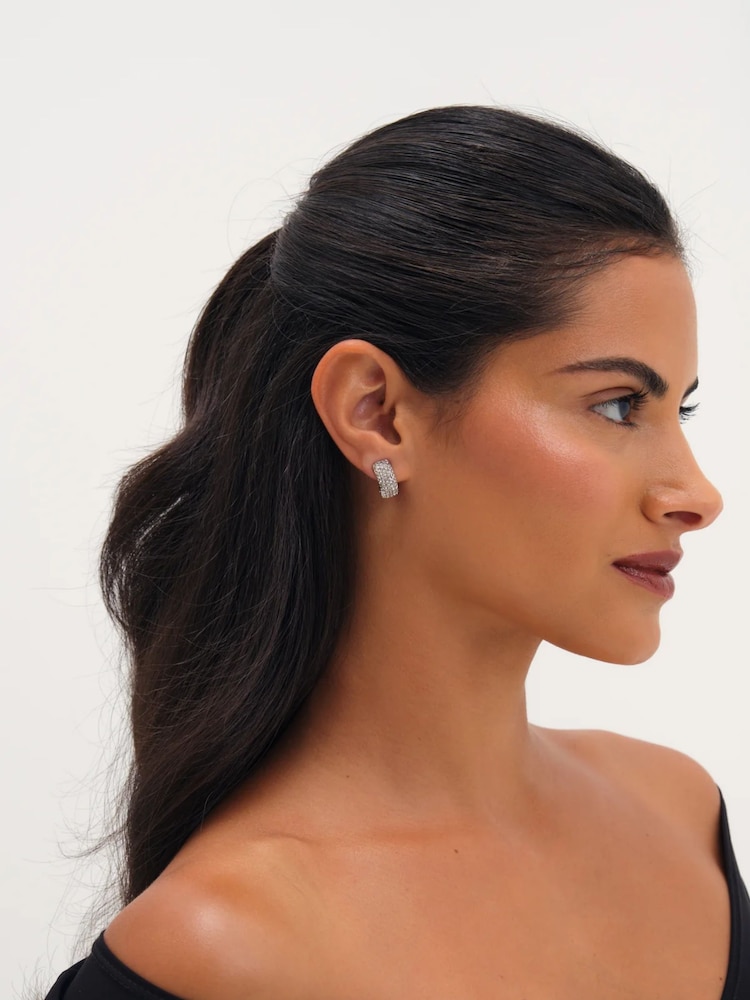 Jon Richard Gold Tone Rhodium Plated Crystal Hoop Clip Earrings - Image 2 of 3 Jon Richard Gold Tone Rhodium Plated Crystal Hoop Clip Earrings - Image 2 of 3