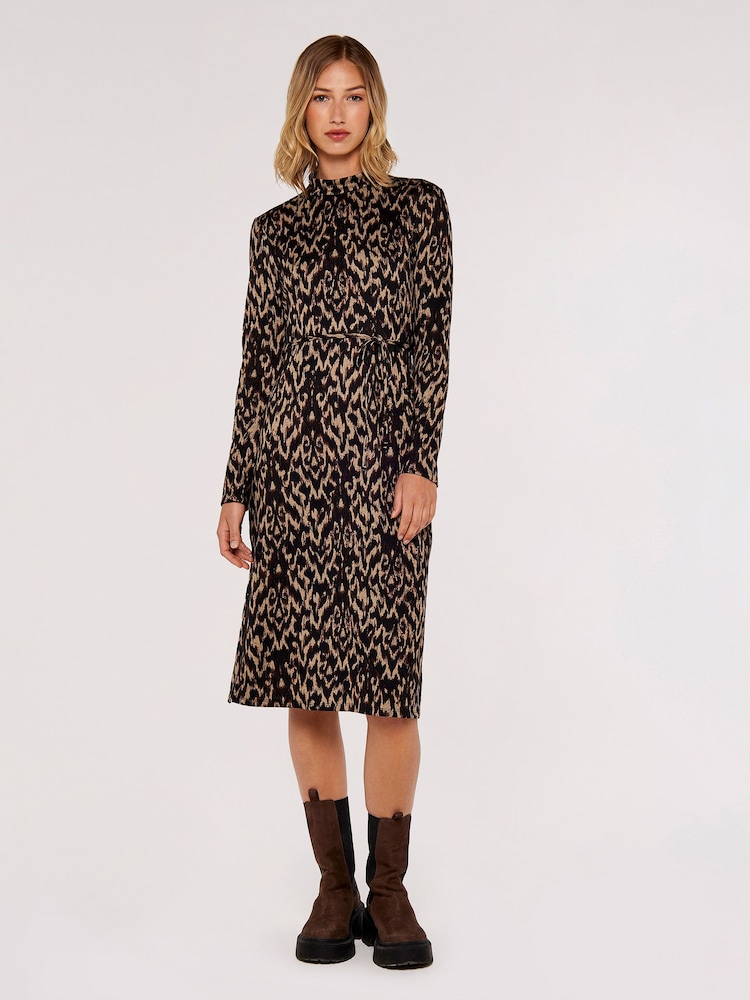 Apricot Brown & Black Cosy Tapestry Side Split Dress - Image 1 of 4