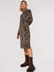 Apricot Brown & Black Cosy Tapestry Side Split Dress - Image 3 of 4
