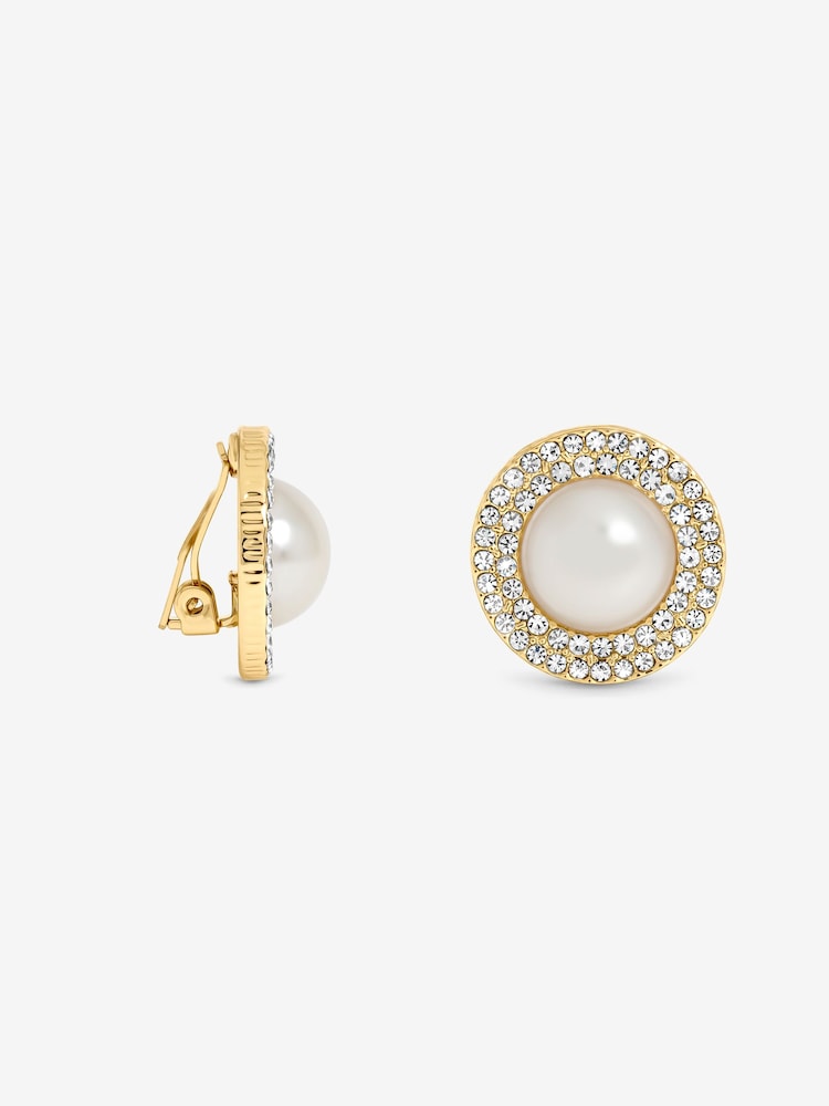 Jon Richard Gold Plated Pearl And Crystal Clip Earrings - Image 1 of 1 Jon Richard Gold Plated Pearl And Crystal Clip Earrings - Image 1 of 1
