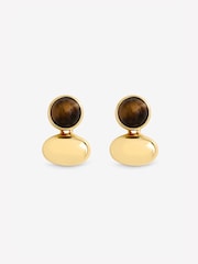 Jon Richard Gold Tone Tigers Eye And Polished Drop Earrings - Image 3 of 3